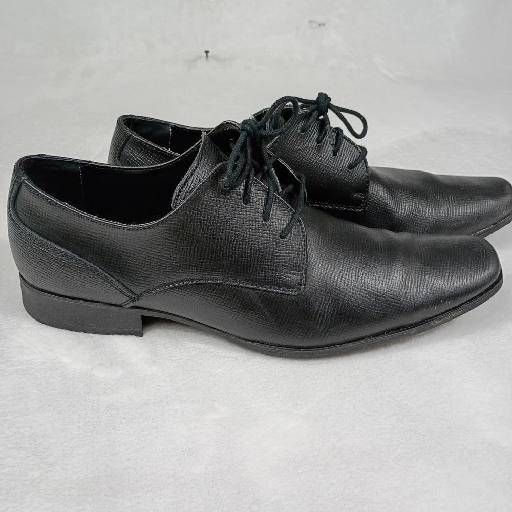 Calvin Klein Brodie Mens Black Textured Leather Oxford Dress Shoes 34F0589 10.5M
